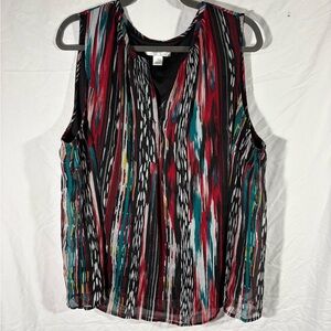 CJ Banks Red and Teal Sleeveless Blouse